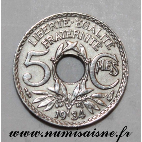 FRANCE - KM 875 - 5 CENTIMES 1934 - TYPE LINDAUER - Small Module