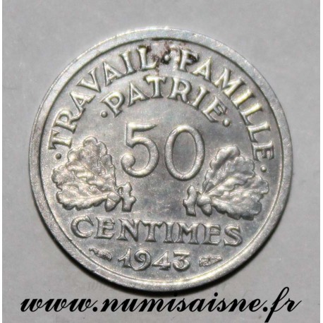 FRANCE - KM 914 - 50 CENTIMES 1944 - TYPE BAZOR - Offset at 7h