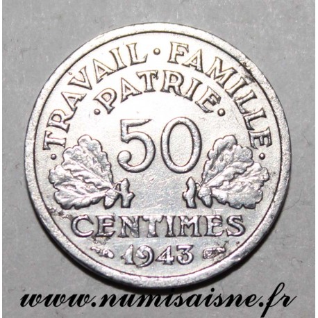 FRANCE - KM 914 - 50 CENTIMES 1943 B - Beaumont le Roger - TYPE BAZOR