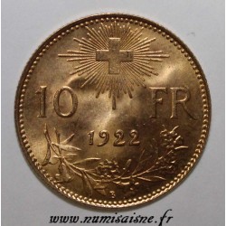 SWITZERLAND - KM 36 - 10 FRANCS 1922 - GOLD