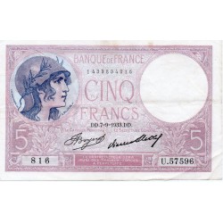 FRANKREICH - FAY 03/17 - 5 FRANCS VIOLET - 07/09/1933 - PICK 72