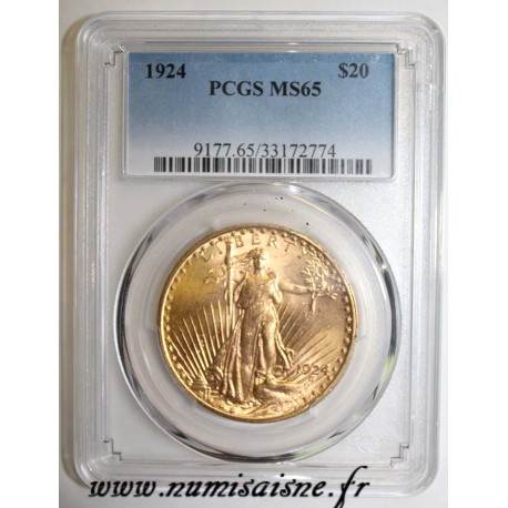 ÉTATS UNIS - KM 131 - 20 DOLLARS 1924 -  SAINT GAUDENS - DOUBLE EAGLE - PCGS MS 65