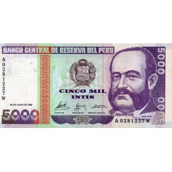 PERU - PICK 137 - 5.000 INTIS - 28.06.1988