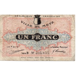 COUNTY 57 - METZ - CHAMBER OF COMMERCE - 1 FRANC - 27/12/1918