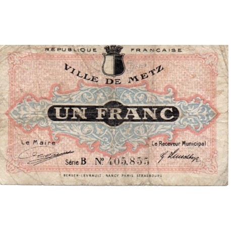 57 - METZ - CHAMBRE DE COMMERCE - 1 FRANC - 27/12/1918