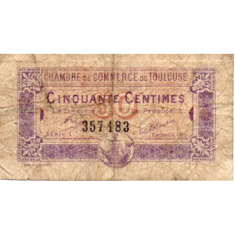 31 - TOULOUSE - CHAMBRE DE COMMERCE - 50 CENTIMES - 08/03/1922