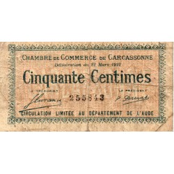 11 - CARCASSONNE - HANDELSKAMMER - 50 CENTIMES - 22/03/1922