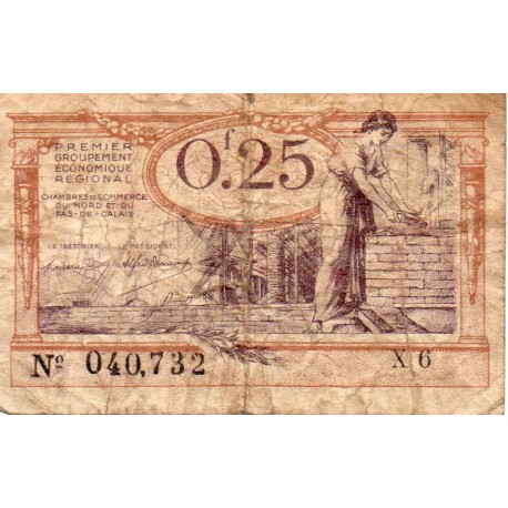 59 NORD - 62 PAS DE CALAIS - CHAMBER OF COMMERCE - 25 CENTIMES 1918