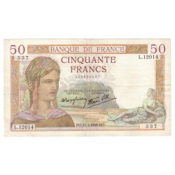 FAY 18/37 - 50 FRANCS 1940 - 11.01 - TYPE CERES - PICK 85