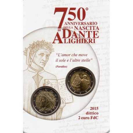 ITALY - 2 EURO 2015 X 2 - 75 YEARS OF THE BIRTH OF DANTE ALIGHIERI