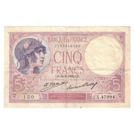 FAY 03/16 - 5 FRANCS VIOLET - 24/03/1932 - SUPERBE - TACHE - PICK 72