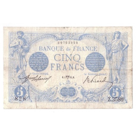 FAY 02/22 - 5 FRANCS BLEU - 04/1914 - TAUREAU - TRES TRES BEAU - PICK 70