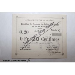 County 08 - MEZIERES BRAUX - VOUCHER OF 20 CENTIMES 1915 - BANK 'CAISSE D'EPARGNE' - SPECIMEN