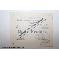 County 08 - MEZIERES BRAUX - VOUCHER OF 2 FRANCS 1915 - BANK 'CAISSE D'EPARGNE' - SPECIMEN