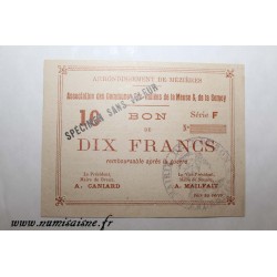 08 - MEZIERES BRAUX - BON DE 10 FRANCS 1915 - CAISSE D'EPARGNE - SPECIMEN