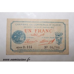 ALGERIEN - ALGER - 1 FRANC 1923 - 31 Janvier - HANDELSKAMMER - D.114