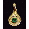 YELLOW GOLD PENDANT - 18 CARATS - EMERALD AND 5 BRILLIANTS