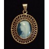 YELLOW GOLD PENDANT - 18 CARATS - BLUE CAMEO - VIRGIN HEAD TO LEFT