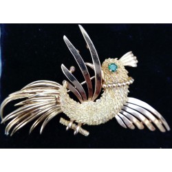 BROCHE EN OR JAUNE - 18 CARATS - EMERAUDE