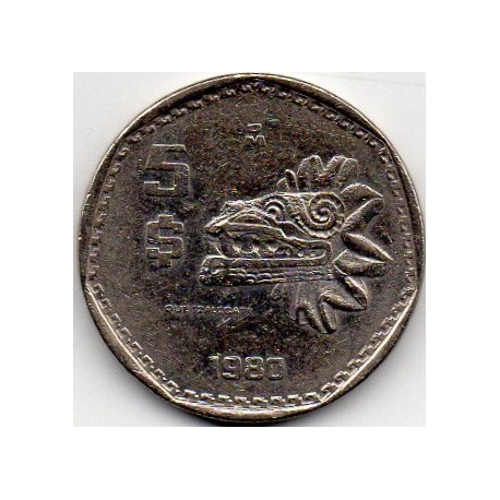 MEXIKO - KM 485 - 5 PESOS 1980 - Adler - Kopf des Quetzalcoatl