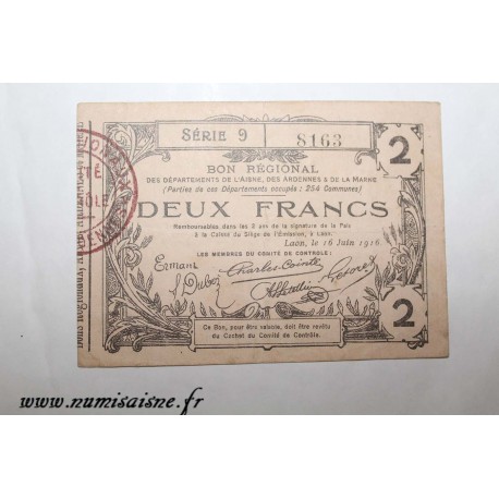 02 - LAON - BON DE 2 FRANCS 1916 - 16.06 - DV