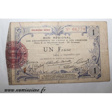 County 02 - LAON - VOUCHER OF 1 FRANC 1915 - 19.09 - SERIE 1