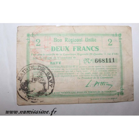 County 02 - SAVY - VOUCHER OF 2 FRANC - UNDATED