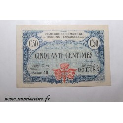 County 02 - MOULINS ET LAPALISSE - VOUCHER OF 50 CENTIMES 1921 - 17.11 - SERIE 46 - UNDATED