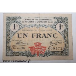 County 02 - MOULINS ET LAPALISSE - VOUCHER OF 1 FRANC 1921 - 17.11 - SERIE 26 - UNDATED