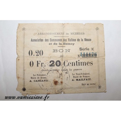 County 08 - MEZIERES BRAUX - VOUCHER OF 20 CENTIMES - BANK 'CAISSE D'EPARGNE'