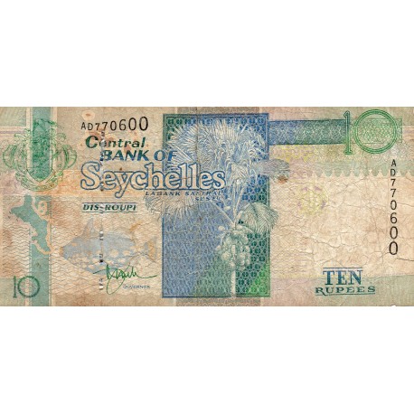 SEYCHELLES - PICK 36 a  - 10 RUPEES ND (1998-2010 )