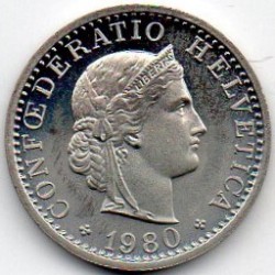 SWITZERLAND - KM 29.a - 20 CENTIMES 1980 - HEAD OF LIBERTAS