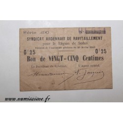 08 - SEDAN - BON DE 25 CENTIMES 1916 - 26.02 - SERIE 490 - DV