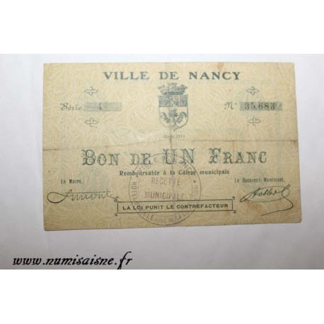 County 54 - NANCY - VOUCHER OF 1 FRANC 1914 - 08