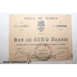 54 - NANCY - BON DE 5 FRANCS 1914 - 02.08 - DV