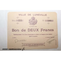 54 - LUNEVILLE - BON DE 2 FRANCS 1914 - 10.08 - DV