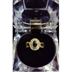 YELLOW GOLD RING - 18 CARATS - 3 SAPPHIRES AND 20 SPARKLES (0.01 CARAT)