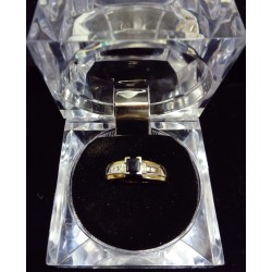 YELLOW AND WHITE GOLD RING - 18 CARATS - SAPPHIRE 2.5 MM AND 6 SHINY