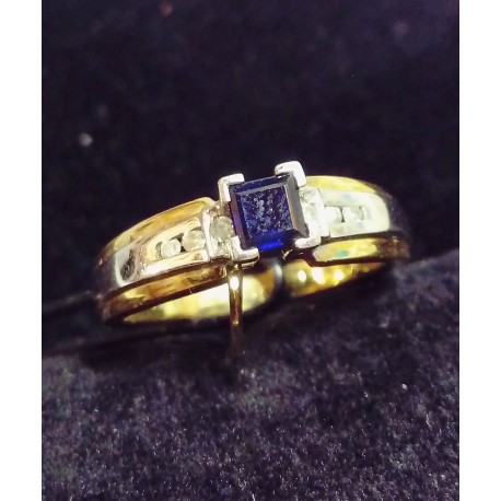 YELLOW AND WHITE GOLD RING - 18 CARATS - SAPPHIRE 2.5 MM AND 6 SHINY