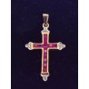 GELB GOLD CROSS PENDANT - 18 CARATS - ENDS IN WHITE GOLD - 12 RUBIES