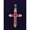 PENDENTIF CROIX OR JAUNE - 18 CARATS - EXTREMITES EN OR BLANC  - 12 RUBIS