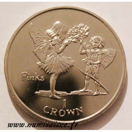 ISLE OF MAN -  KM 612 - 1 CROWN 1996 - FLOWERS FAIRY - Pinks