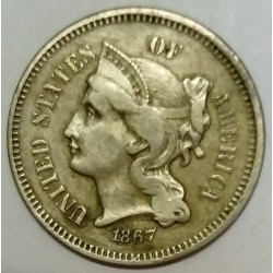 ETATS UNIS - KM 95 - 3 CENTS 1867 - CORONET HEAD