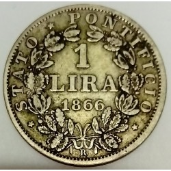 ITALY - PONTIFICAL STATES - KM 1378 - 1 LIRA 1866 R XXI - PIE IX