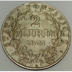 ITALIE - ETATS PONTIFICAUX - KM 1379.2 - 2 LIRE 1867 R AN XXII - PIE IX