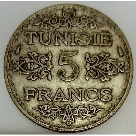 TUNISIA - 5 FRANCS 1934 - AH 1303