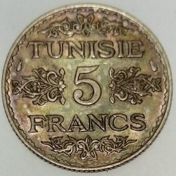 TUNISIE - KM 261 - 5 FRANCS 1936 - AH 1303