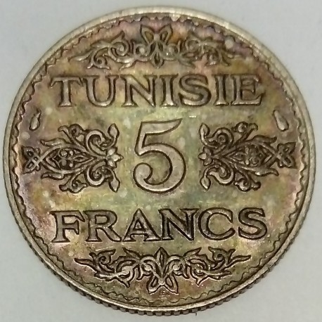 TUNESIEN - KM 261 - 5 FRANCS 1936 - AH 1303