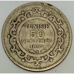 TUNESIEN - KM 223 - 50 CENTIMES 1891 A - AH 1308