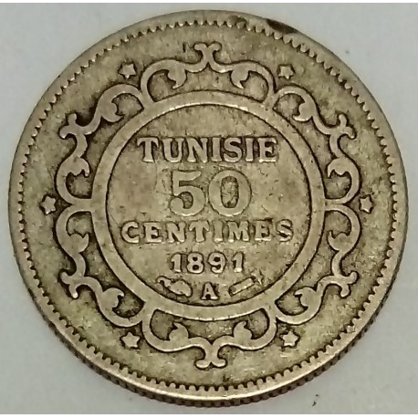 TUNISIE - KM 223 - 50 CENTIMES 1891 A - AH 1308